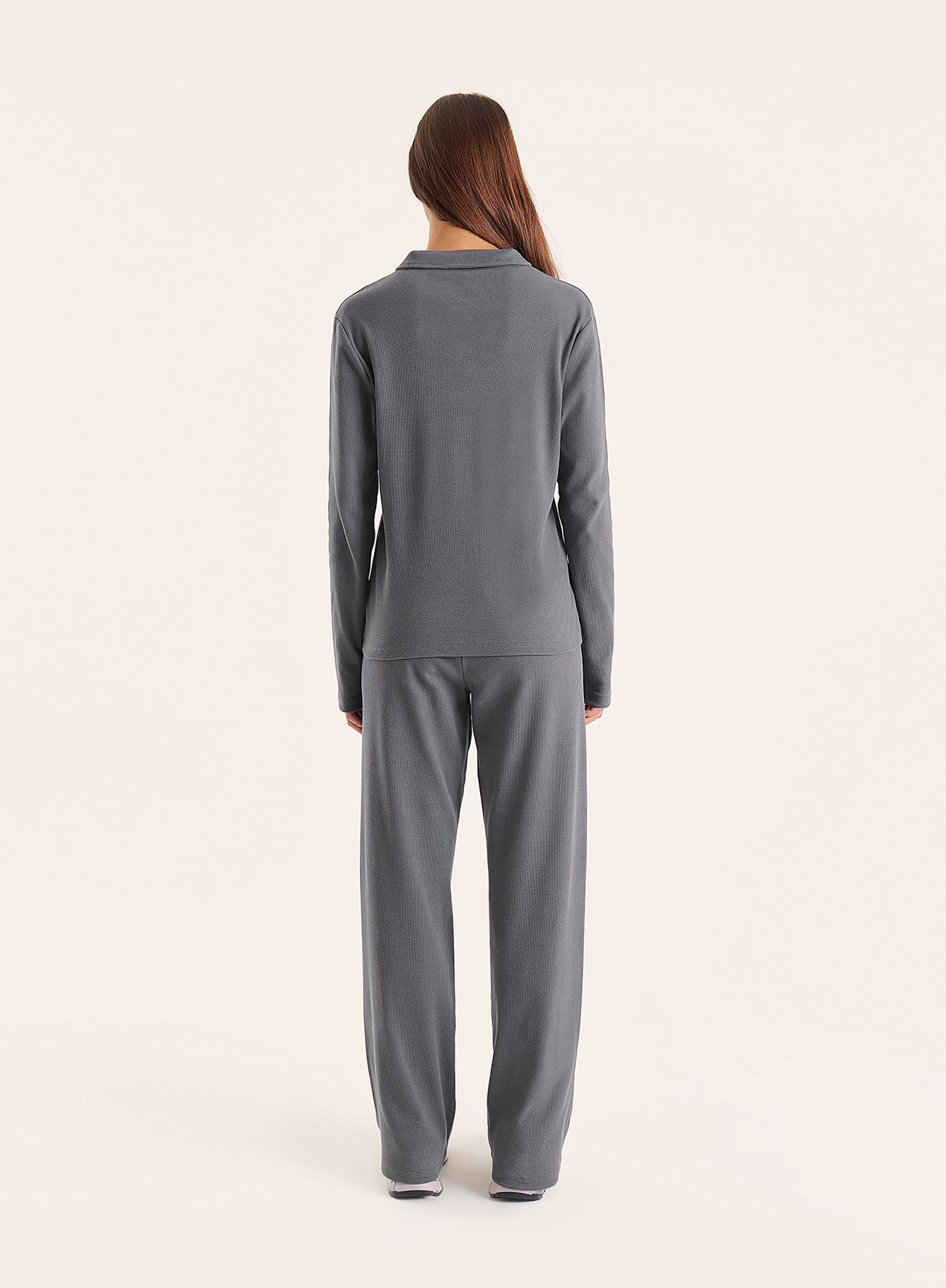 Dark Grey Ribbed Jersey Trousers